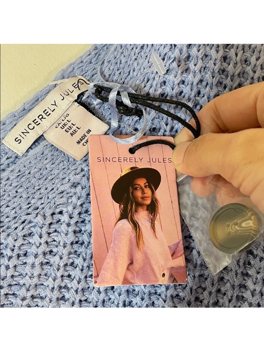 Sincerely Jules Boho Blue Drop Shoulder Cardigan Sweater. Large. NWT. - Picture 2 of 10